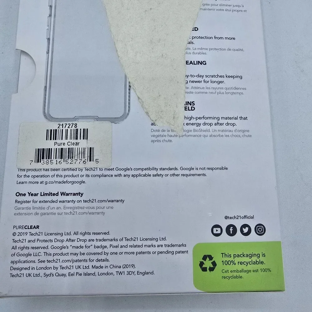 Tech21 Pure Series Rugged Slim Protective Case for Google Pixel 4 - Clear